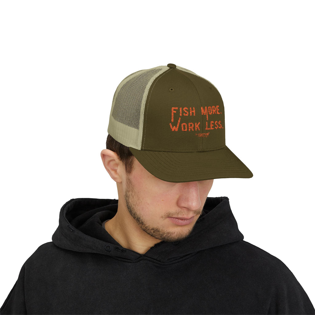 Fish More. Work Less. | Snapback Trucker Hat by The Kurrent Supply