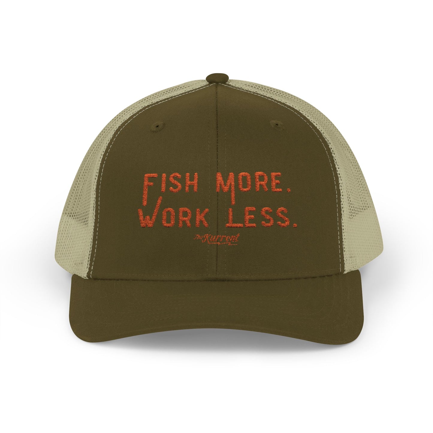 Fish More. Work Less. | Snapback Trucker Hat by The Kurrent Supply