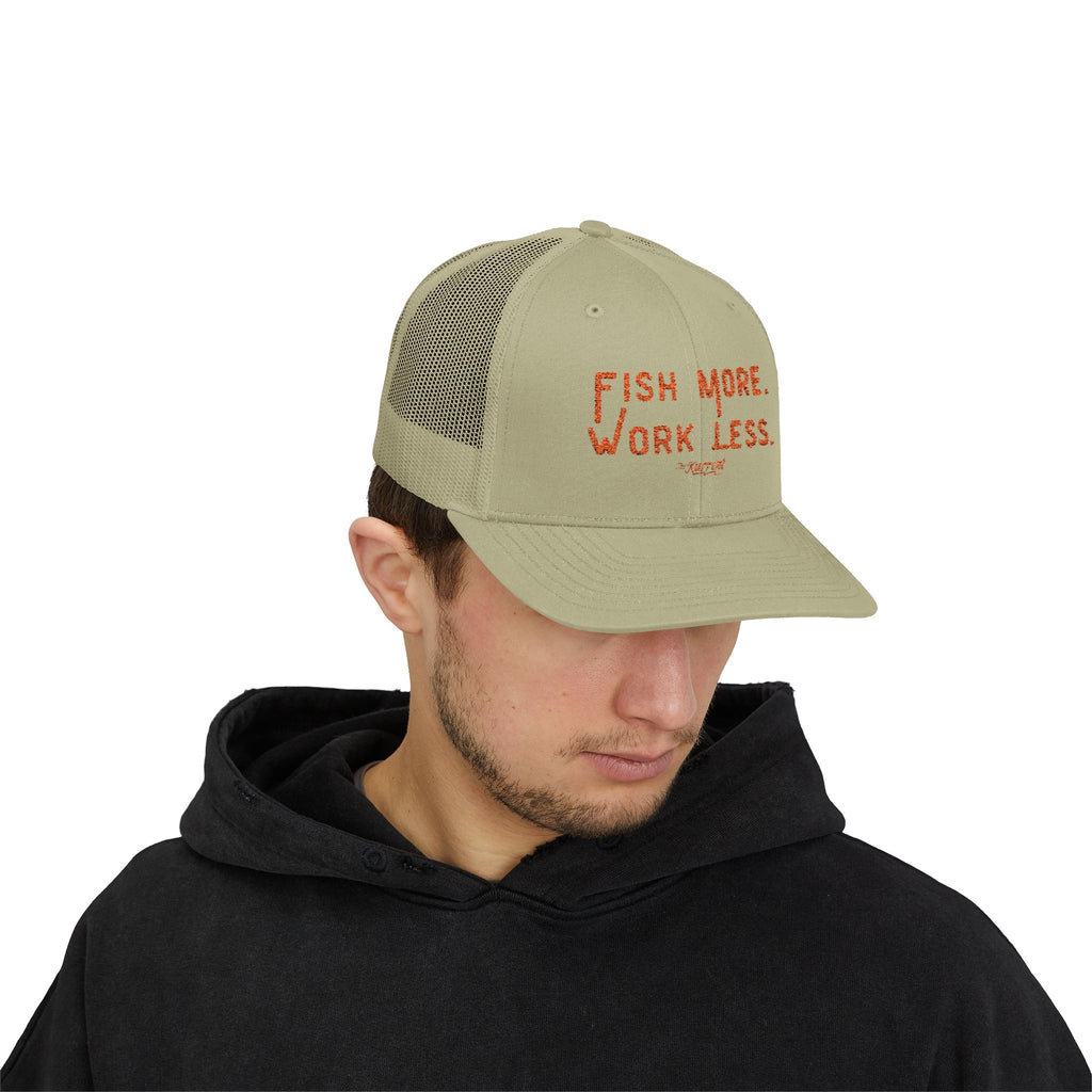 Fish More. Work Less. | Snapback Trucker Hat by The Kurrent Supply